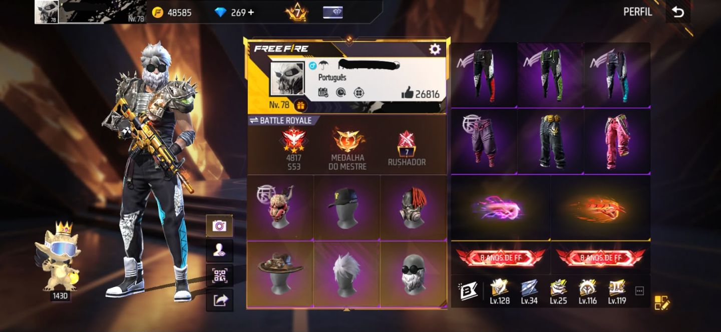Conta free fire com primeiro segundo terceiro setimo passe bandeirao angelical