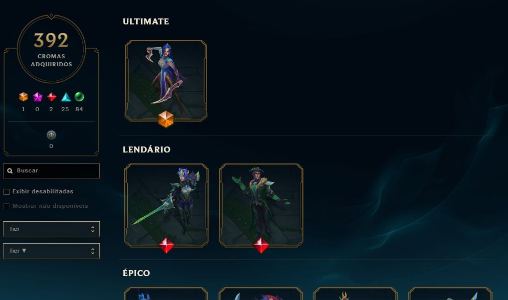 Conta Nivel 734/ 1243 Skins / 7 ultimates / 63 Míticas/ 86 Lendárias /392 cromas