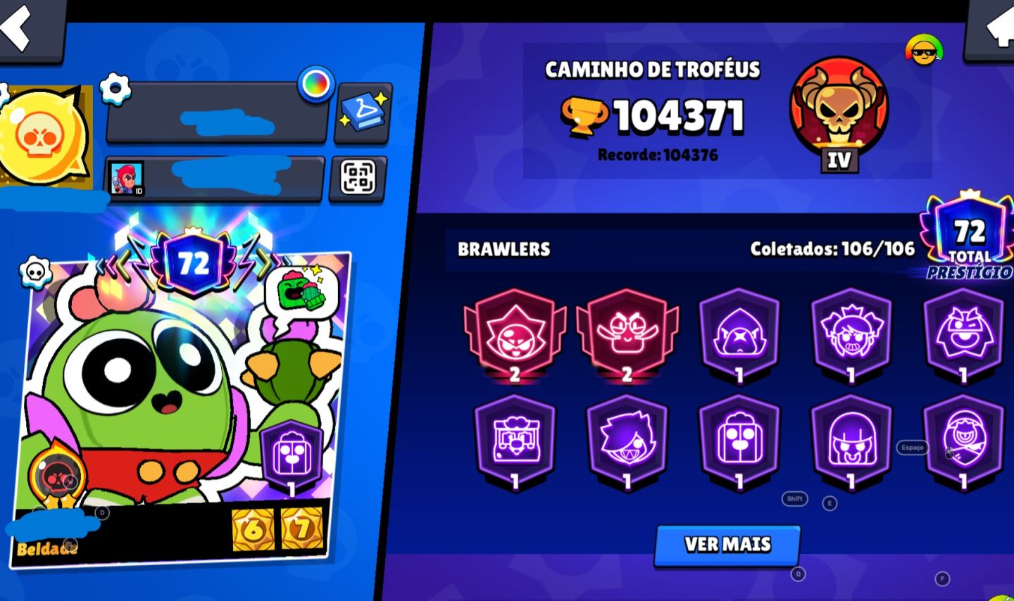 CONTA BRAWL STARS 104K TROFEUS - 106 BRAWLERS - 66 BRAWLERS NIVEL 11 COM HIPER