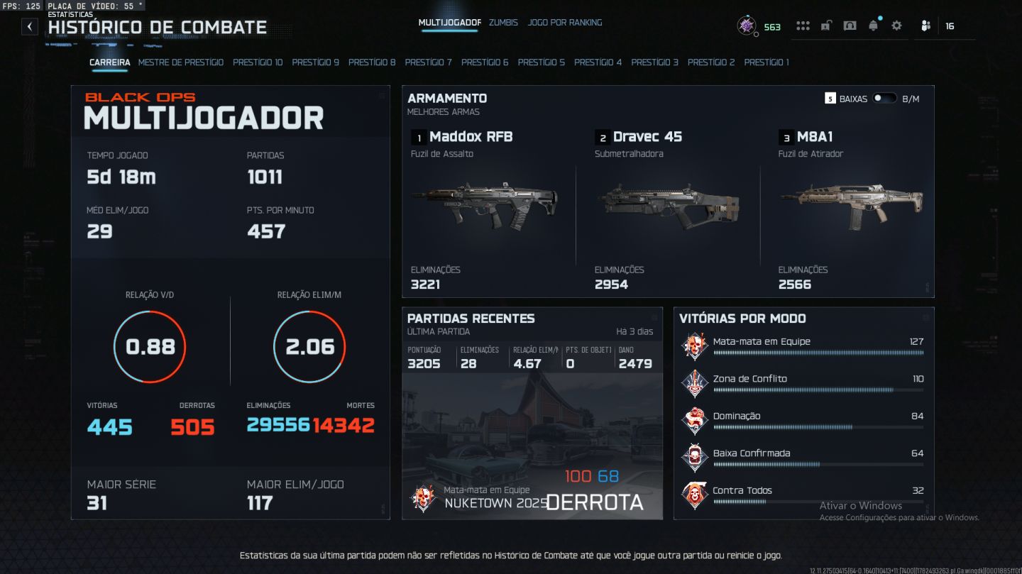 CONTA CALL OF DUTY PREMIUM | PRESTÍGIO MESTRE 600+ |