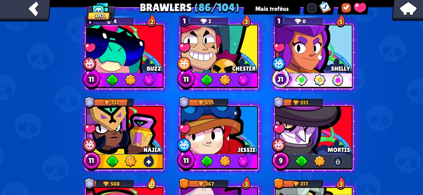 Conta de brawl stars full acesso 86 brawlers com 29 hypercargas e 15 prestigios