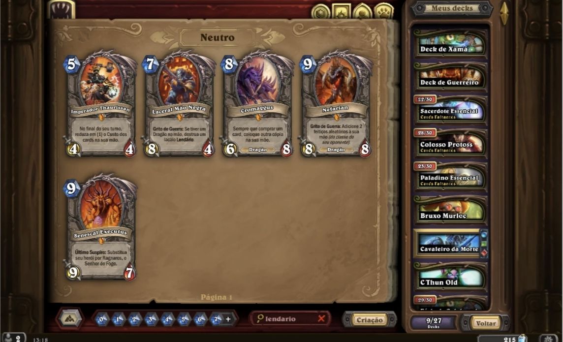 Conta de Hearthstone com muitas lendárias