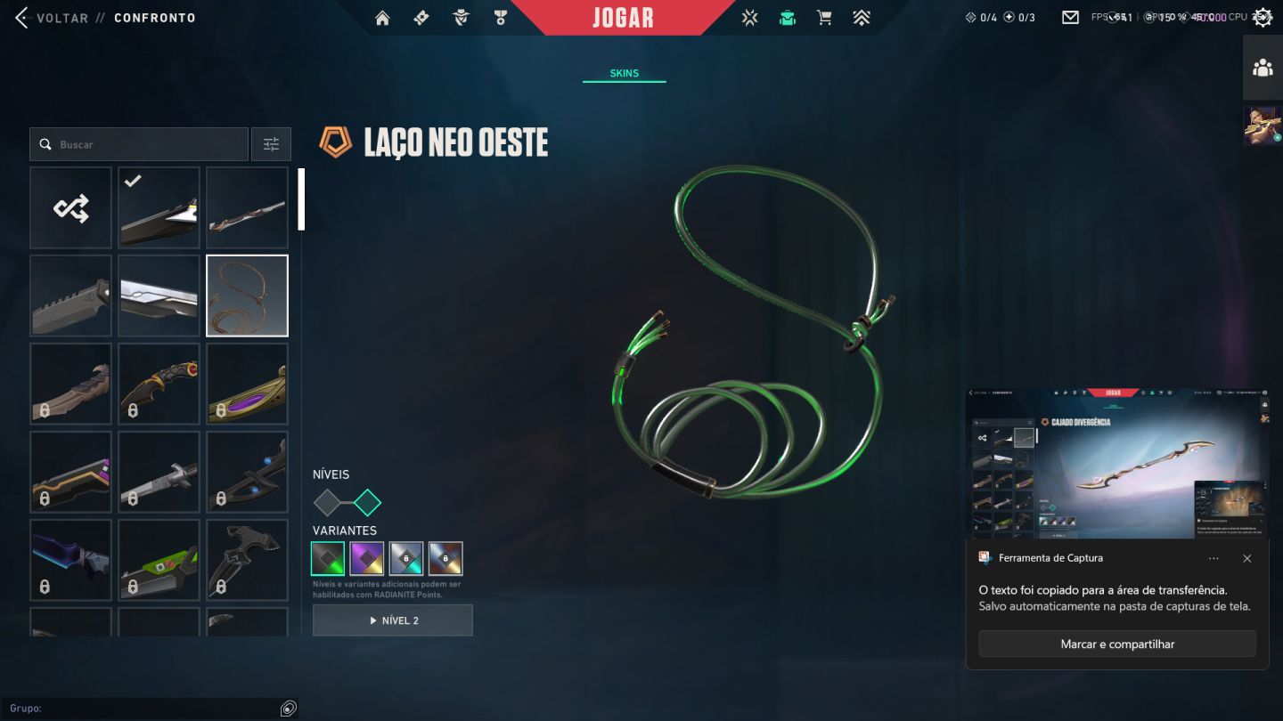 CONTA VALORANT LVL 232 | PLATINA | RGX + GAIA + GLITCHPOP + FACAS | FULL ACESSO
