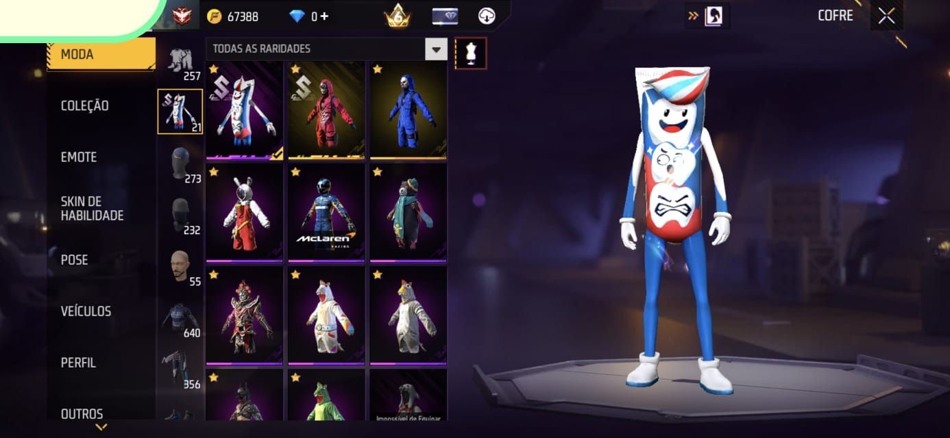 CONTA FREEFIRE - SUPER RARA- DINO VERDE - MANCHETE FOGO - LV 73