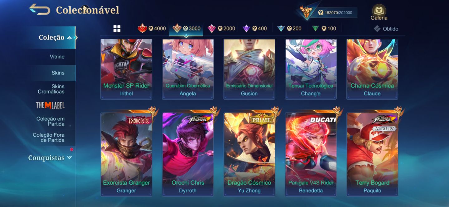 Conta MLBB com skins exclusivas como KOF, Jujutsu KAISEN e outras skins raras