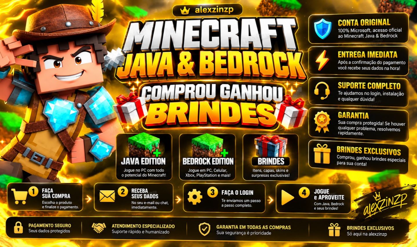 MINECRAFT JAVA & BEDROCK / COMPROU, GANHOU BRINDES!