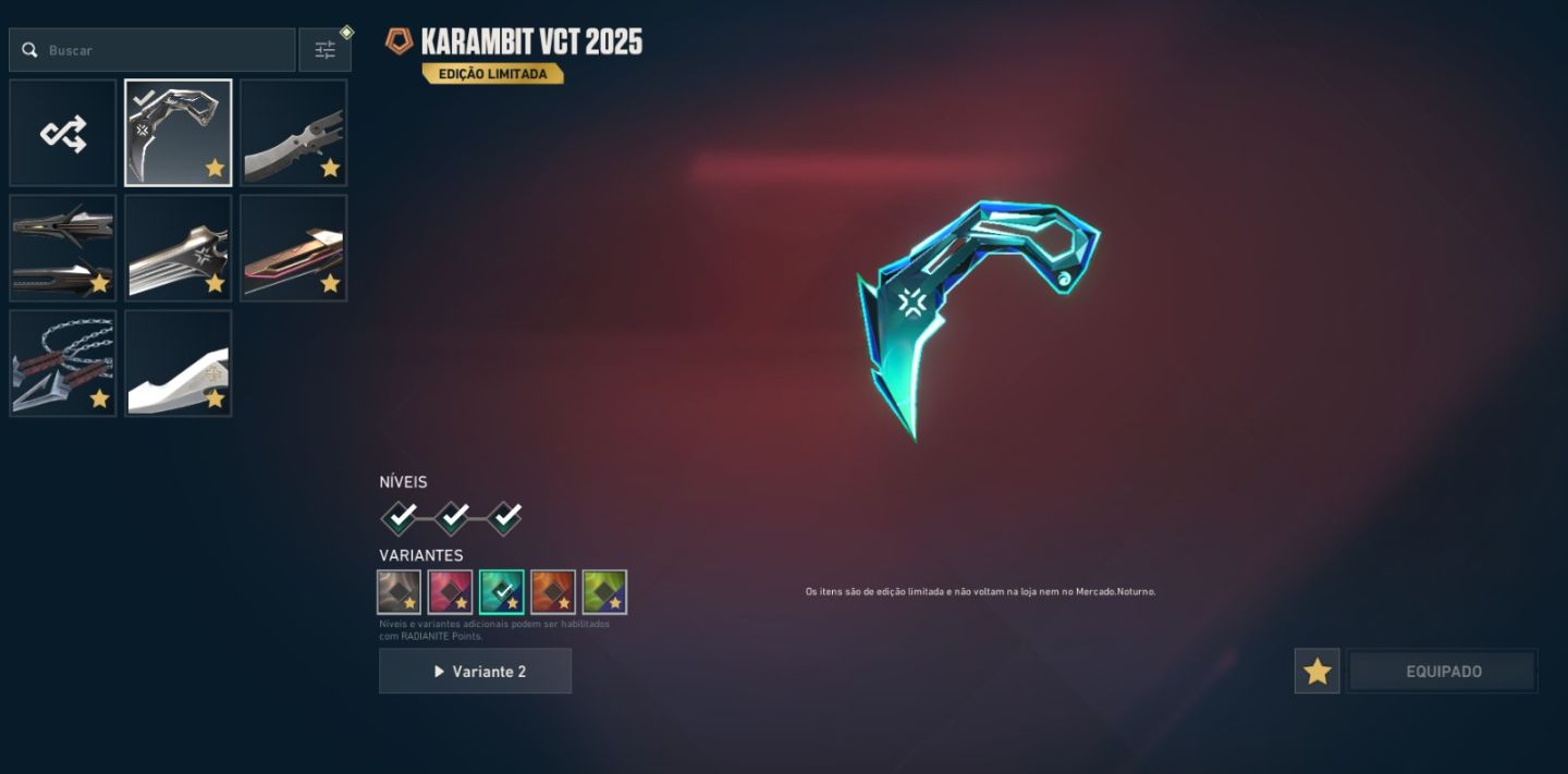 CONTA DE VALORANT COM PACOTE CHAMPIONS 2026, 3 FACAS VCT, E MUITAS OUTRAS SKINS