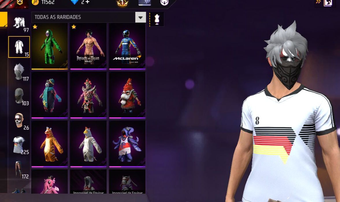 Conta de free fire com sombra roxa, aventureiro, coelhao e muita coisa antiga