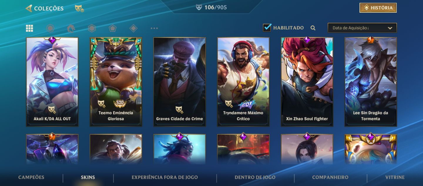 Conta WR 106 Skins + 6 Gloriosas Season 1 - Todas Lendárias + Jinx Guardiã Estel