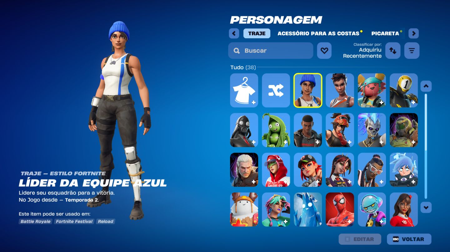 CONTA FORTNITE BASICA, LIDER DA EQUIPE AZUL