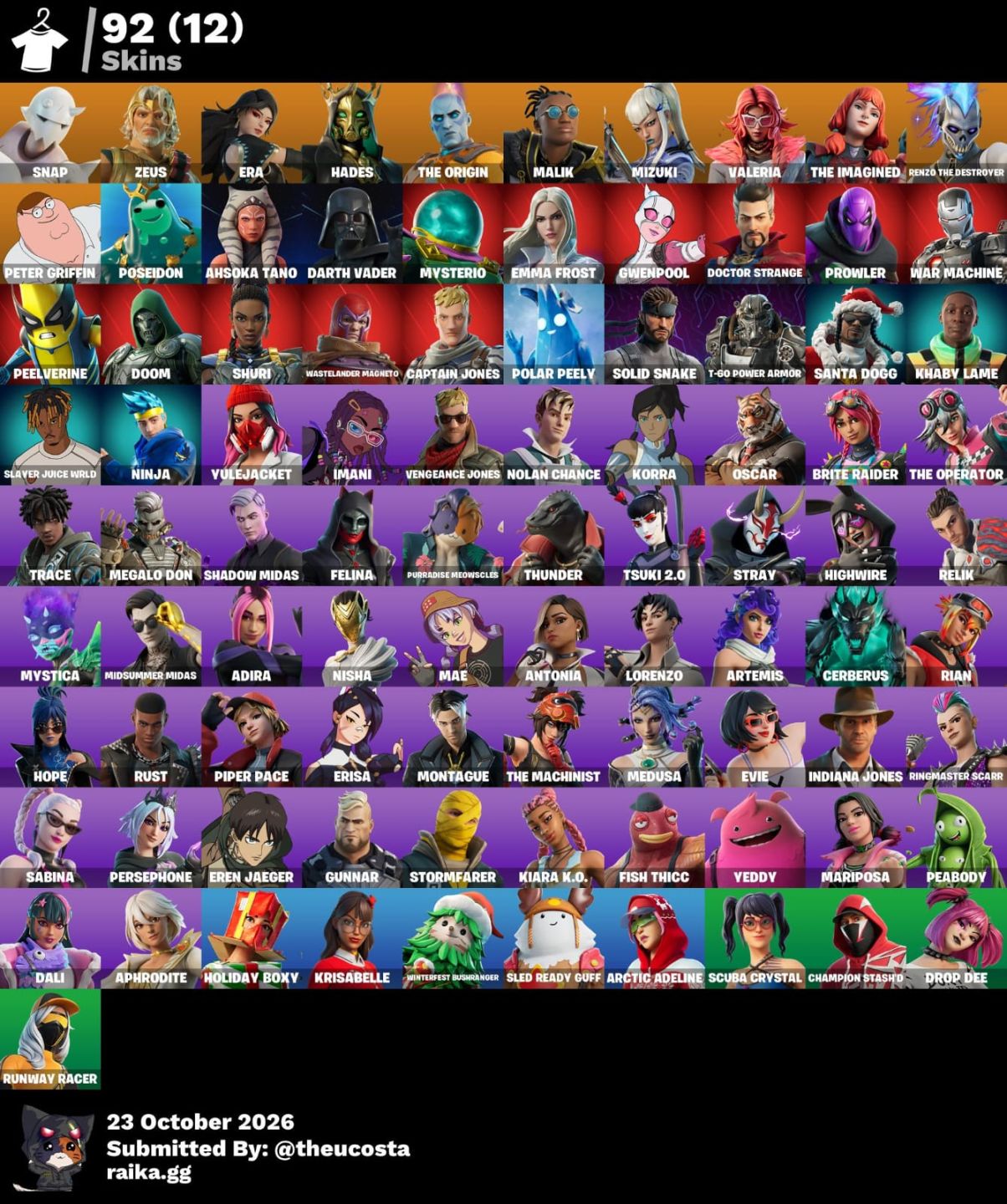 FORTNITE RARA - 92 skins | Snap | Zeus | Era | Hades | The Origin