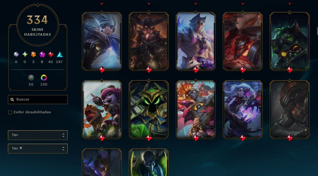 CONTA PLATINA/ESMERALDA LV 623 TODOS OS CHAMPS 334 SKINS