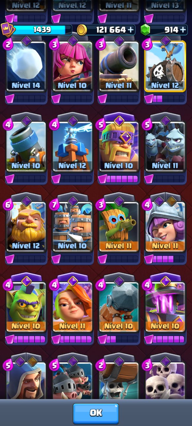 CONTA CLASH ROYALE COM 11K DE TROFÉUS, 121K DE GOLD E 914 GEMAS