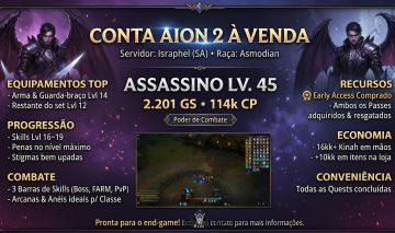 CONTA AION 2 | ASSASSINO LVL 45 (2.201 GS / 114k CP) | ISRAPHEL - TOP DMG EM DGs