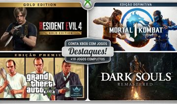 CONTA XBOX - RE4 REMAKE GOLD + MK1 DEFINITIVA + GTA V + DARK SOULS + BATTLEFIELD