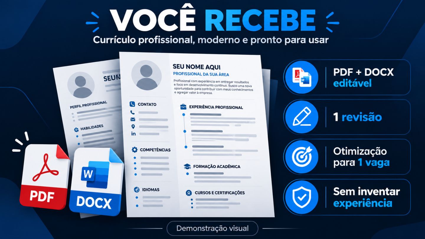 CURRÍCULO PROFISSIONAL ATS | PDF + WORD | PERSONALIZADO E ENTREGA RÁPIDA