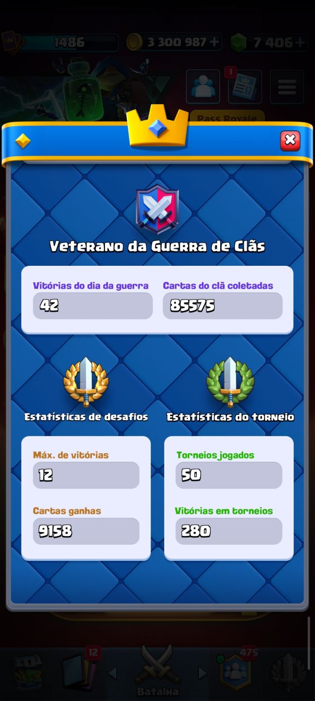 Conta Clash Royale(+9anos) +14k Troféus - 3,3 milhões em ouro - 7,4k de gemas