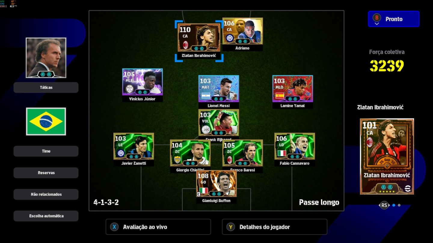 Conta PC Steam Ibrahimovic 110, Buffon 108, Vini Jr 105, Adriano 106 e CIA