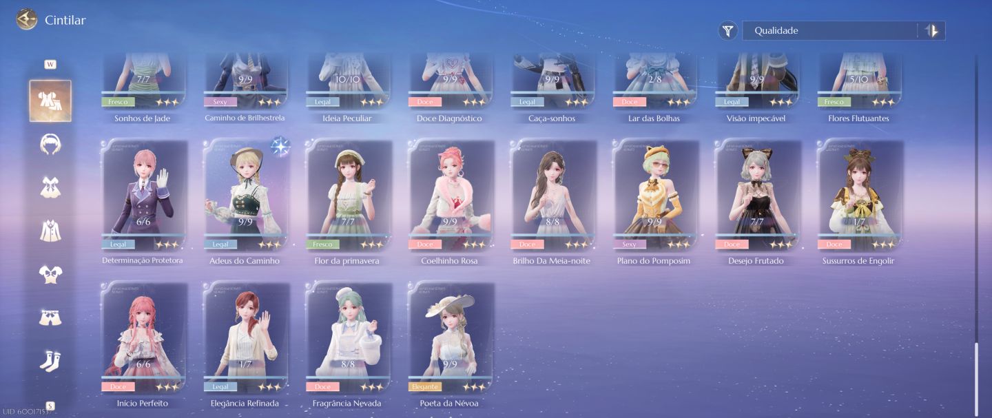 Conta Infinity Nikki - Rank 71 - 8 looks completos, 3 limitados