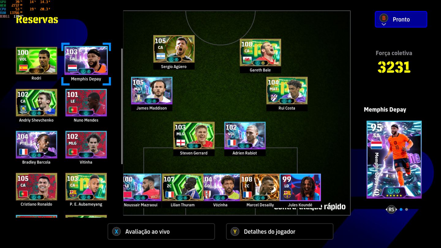 CONTA EFOOTBALL STEAM 3231| BALE 108 |DESAILLY 108|THURAN 107|AGÜERO 105|CR7 105