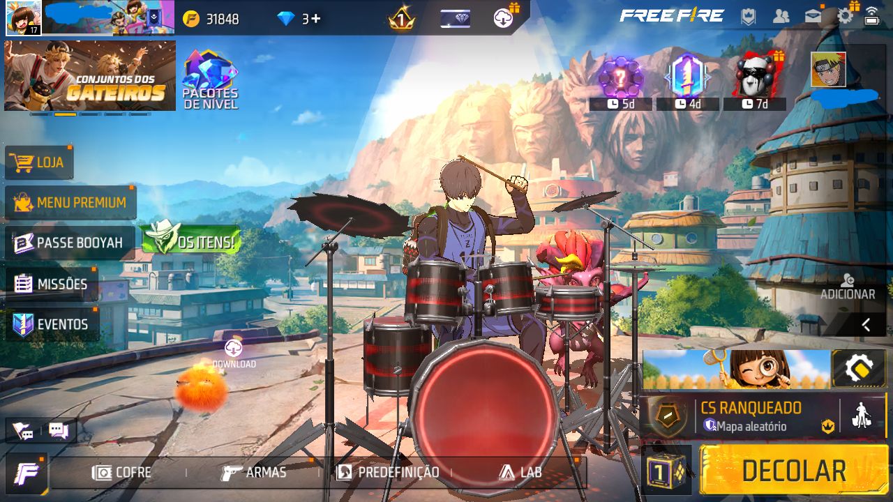 CONTA FREE FIRE SKIN ISAGUI PLATINA COM NICK COLORIDO