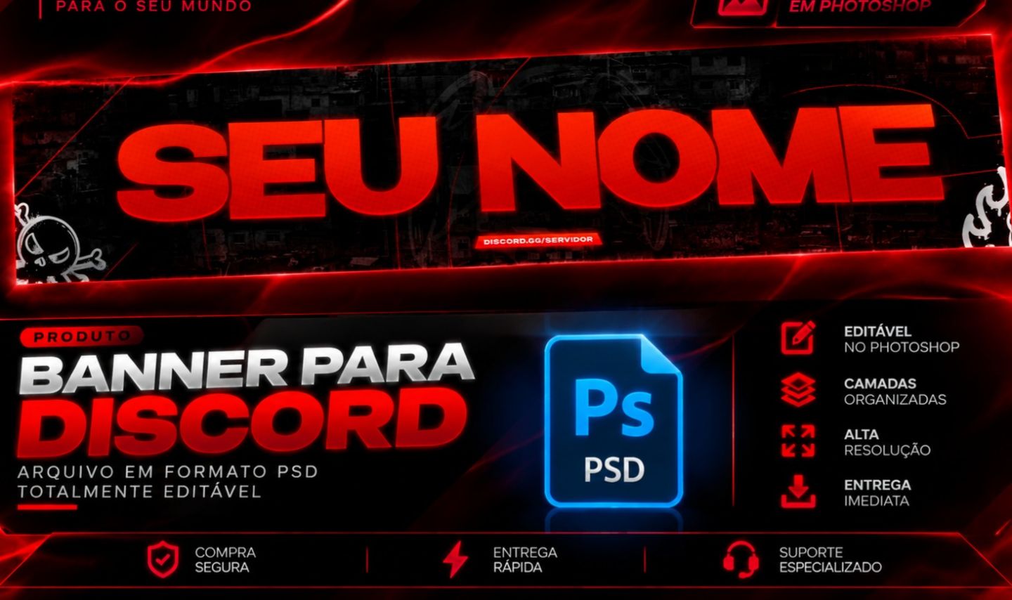 Banner para Discord Editável no Photoshop | Arquivo PSD