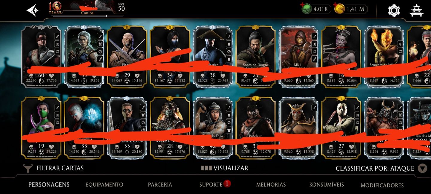 CONTA DE MK MOBILE COM 4K DE ALMAS E 8 CARTAS DIAMANTE MK11 E NIVEL 50 AVANÇADA