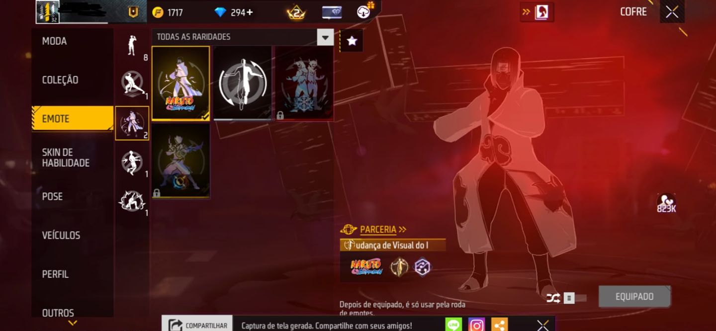 CONTA DE FREE FIRE COM ITACHI E 290 DIAMANTES NA CONTA!