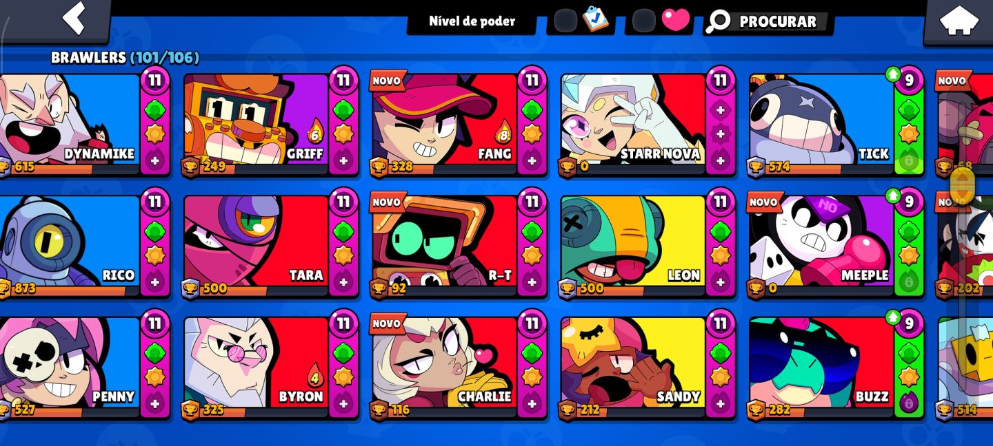 Conta de brawl Star com Colt desafiante entre outras skin raras