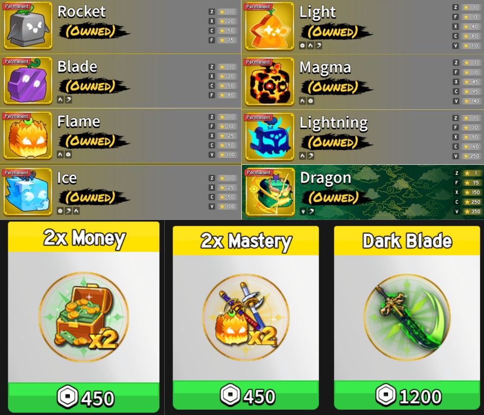 Conta de blox fruits full Dragon, Lightning, magma Permanente, Gamepass e v4