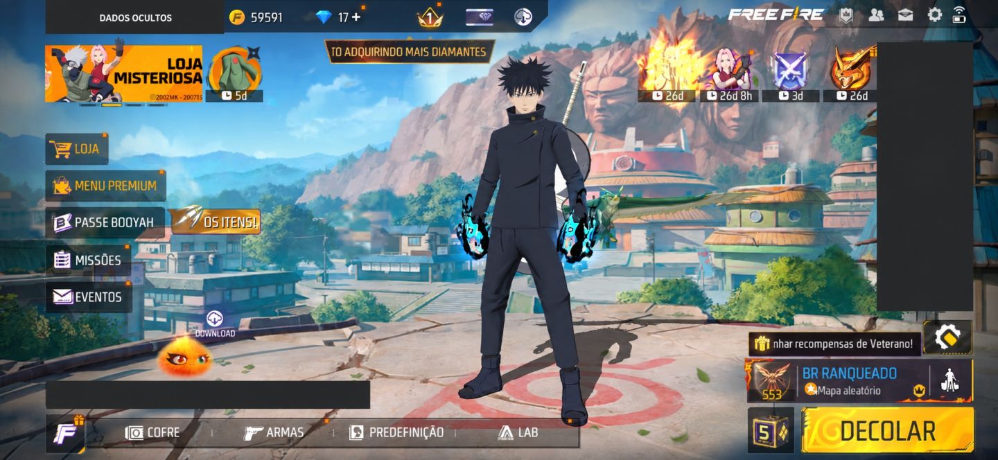 FF LVL 30 | NARUTO + MEGUMI | MESTRE BR/CS | THOMPSON GÁRGULA NV.4 | 59K OURO