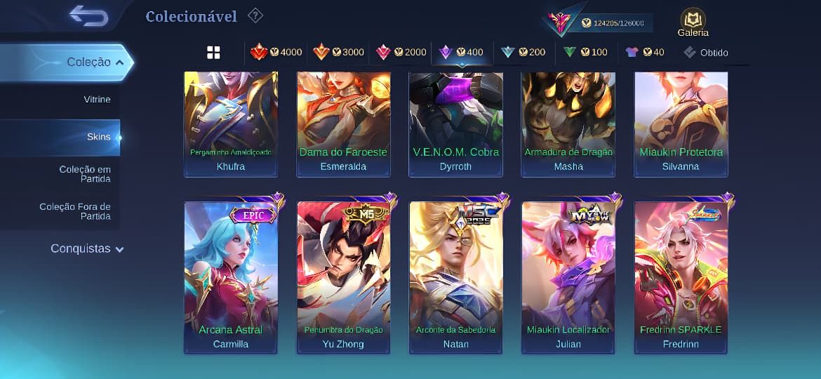 Conta Mobile Legends - 326 Skins Legends e Raras - Informações de Login Alterave
