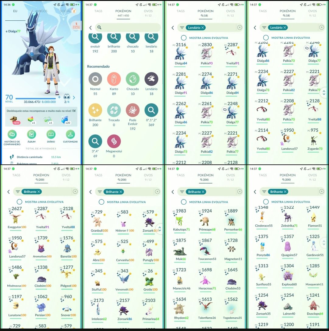 Pokémon Go LVL 70 | 18 Shundos | 200 Shinys | Dialga e Palkia |Q900