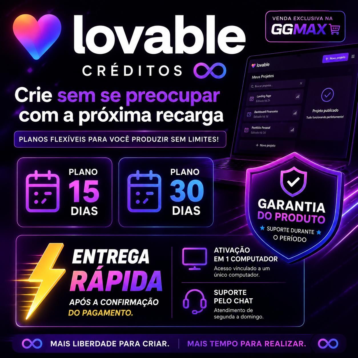 Lovable - créditos a vontade | 30 dias