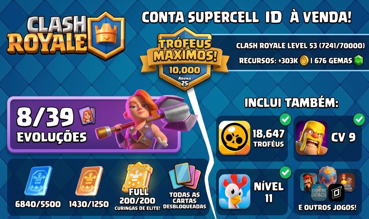 CONTA CLASH ROYALE FULL TROFÉUS (10.000) + BRAWL STARS E MAIS!