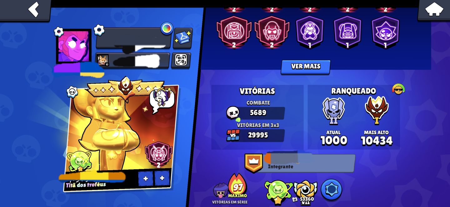 Conta do Brawl stars 121k troféus, todos os brawlers, hipers e buffies.