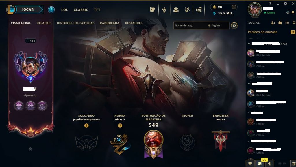 CONTA RIOT: LOL LEVEL 416 +195 SKINS (unranked) VALORANT: conta level 50+skins