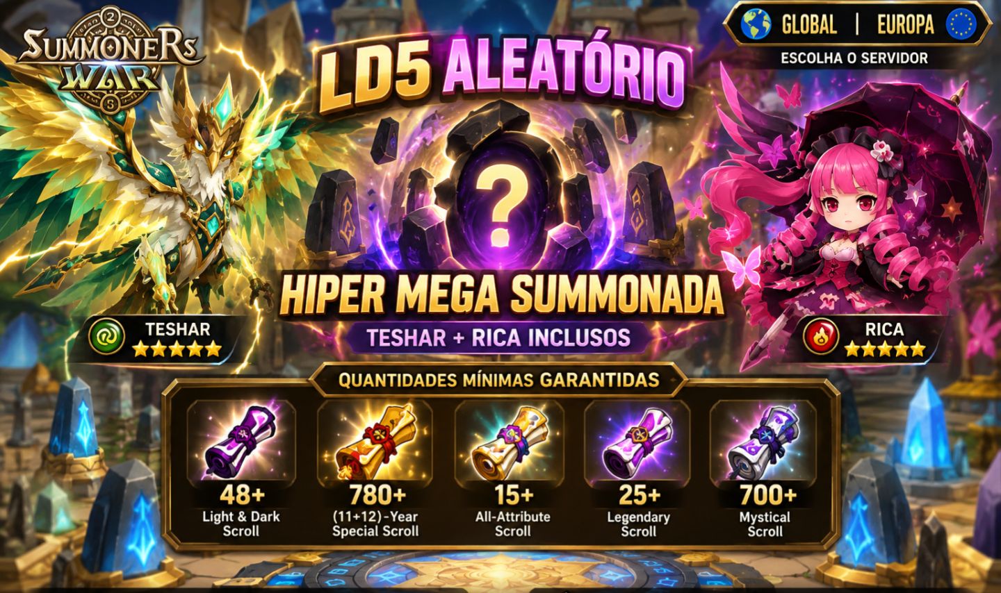 SUMMONERS WAR LD ALEATORIO COM HIPER MEGA SUMMONADA GLOBAL EUROPA