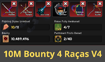 10M BOUNTY (INVOCAR SEA BEAST) | 4 RAÇAS V4 | Conta Blox Fruits