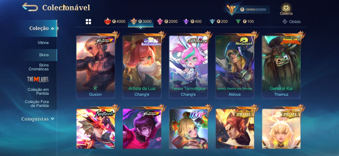 Conta MLBB, skin do alpha legend e muito mais