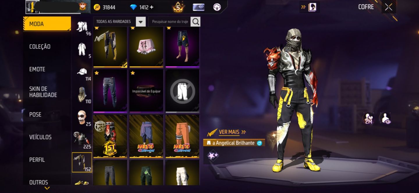 Conta FreeFire 7 Anos | 1372 diamante | Pacote Hashira Sensi | Tds Skins Naruto