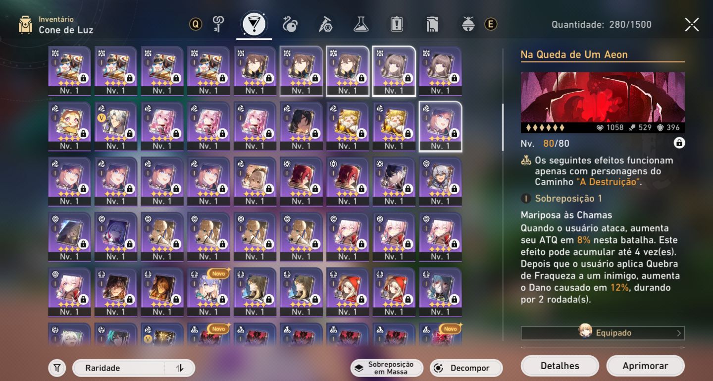Conta Honkai Star Rail castorice, cipher, tribbie, firefly, saber, e muito mais
