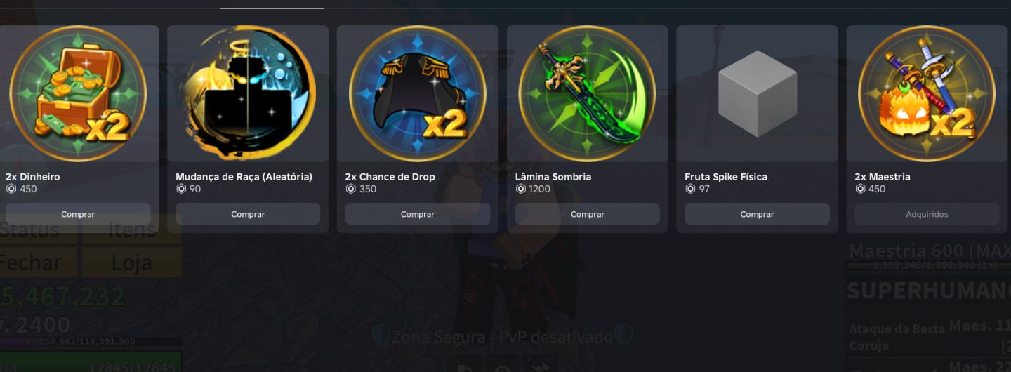 Conta Blox Fruits Comp | Lv 2400 MAX + Dragon PERM + Control PERM + Muitas Skins