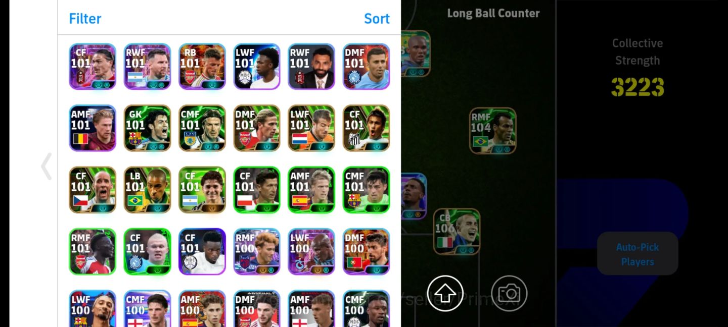 Conta eFootball 3223 Força | Dembele 106 Cannavaro 106 Baggio 105 Okazaki 105