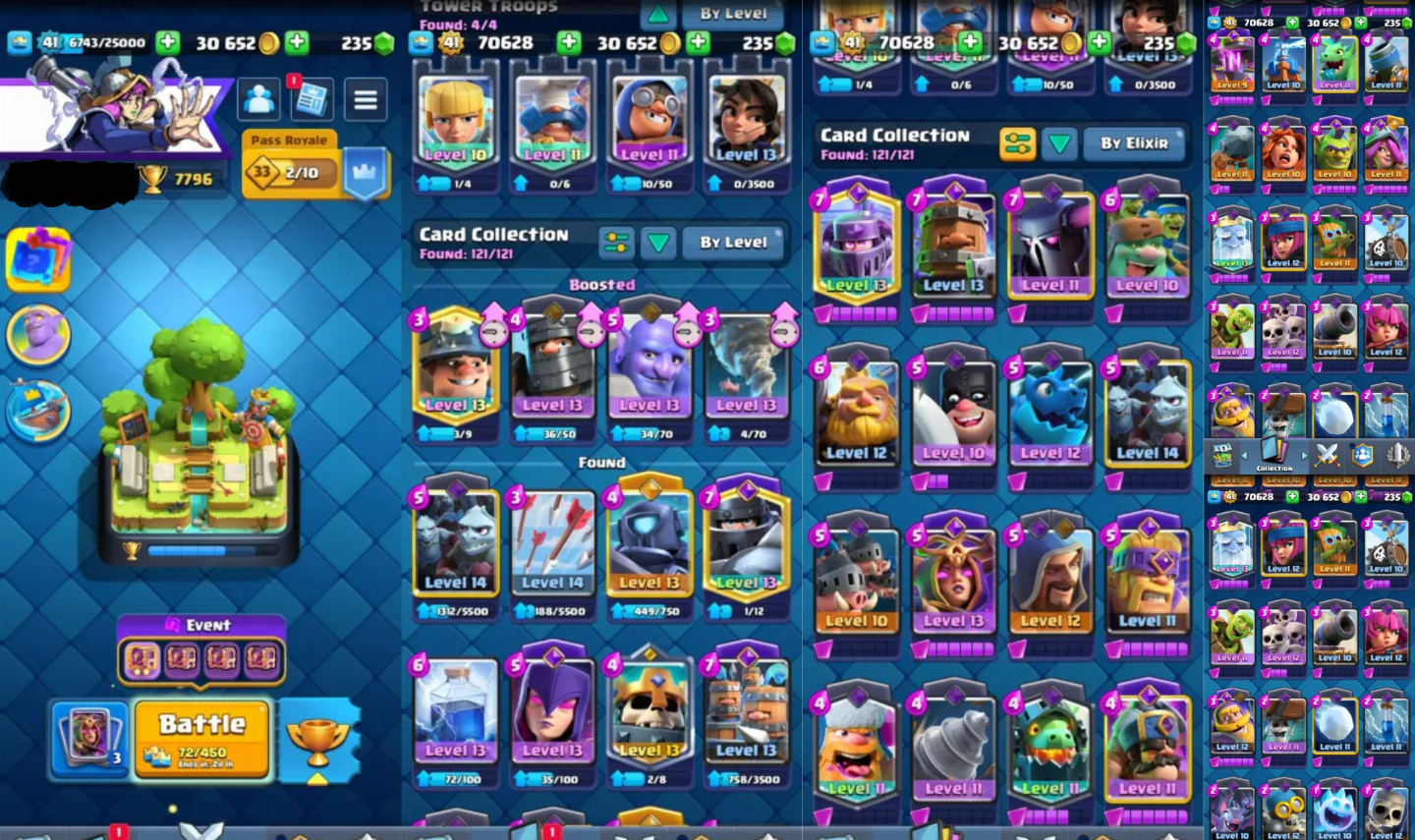 Conta Clash Royale 7.796 Troféus | Level 41 | 121/121 Cartas | 66 Emotes