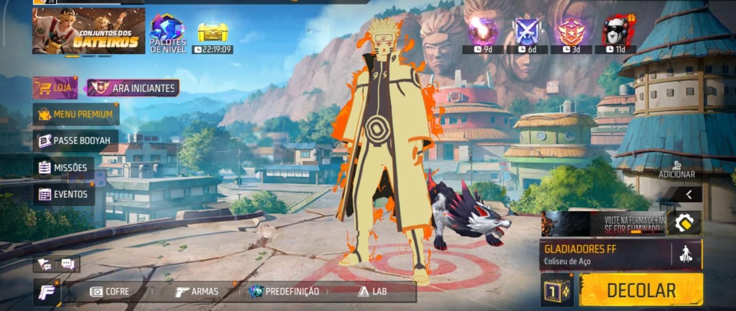 Free Fire Naruto + Emote de Transformação + Troca de Nick | Nível 26