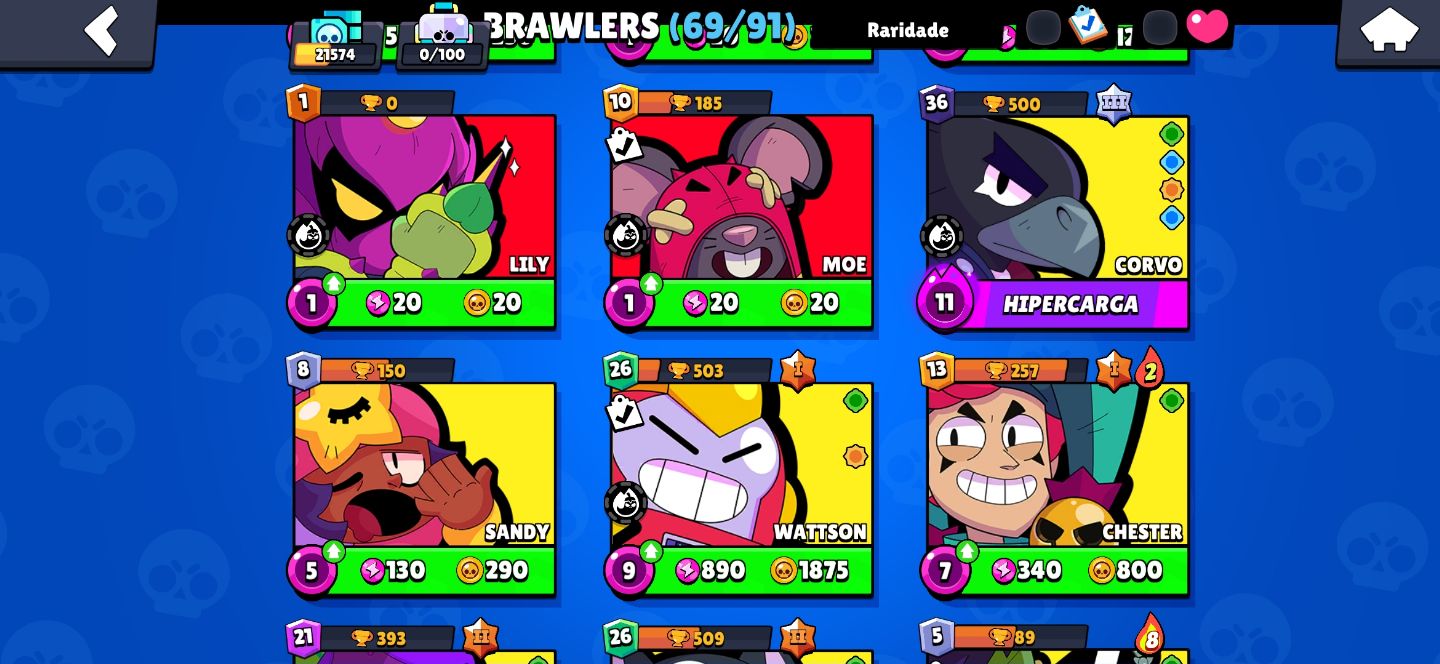 CONTA BRAWL STARS 21k 69 BRAWLERS ANO 1