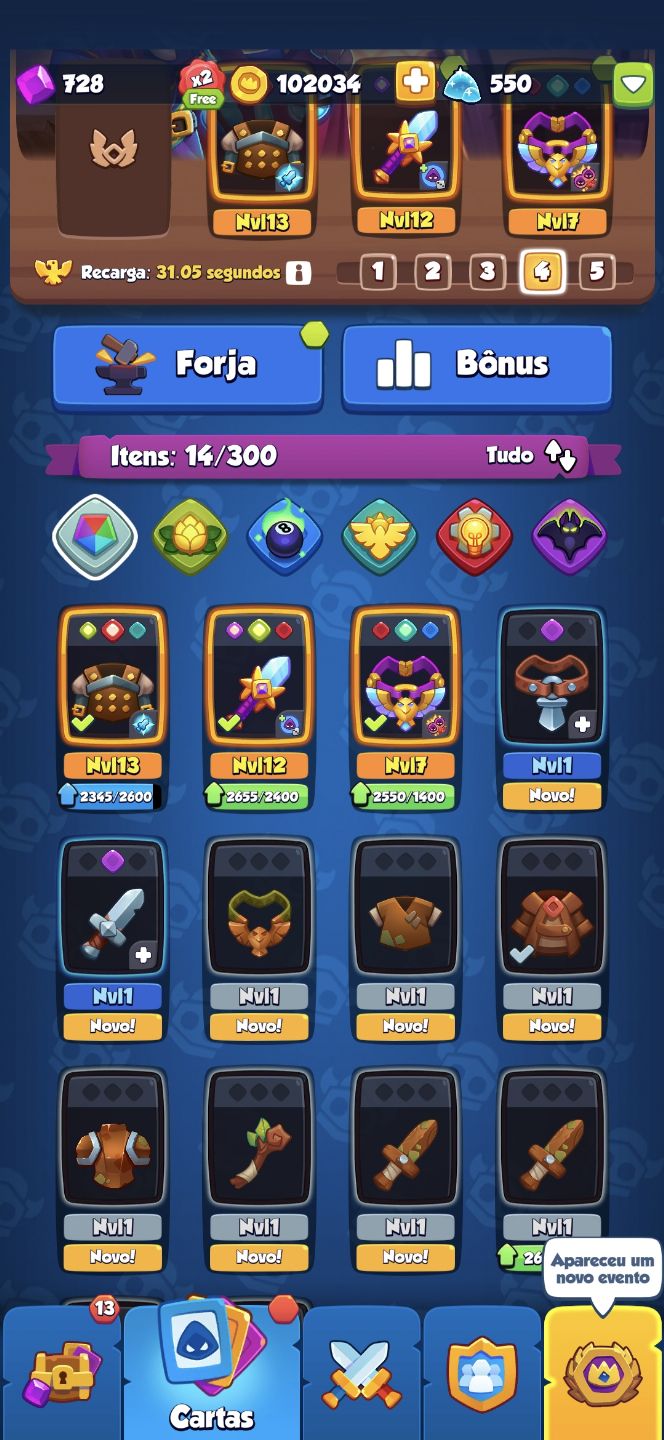 CONTA Rush Royale 2771% de critico panda full e lutador full