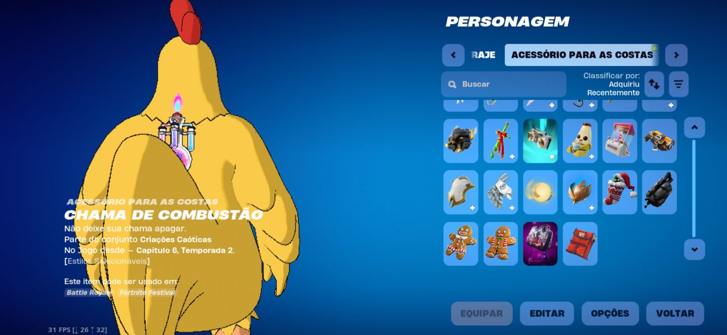 Conta antiga de Fortnite contendo diversas skins raras e itens exclusivos.