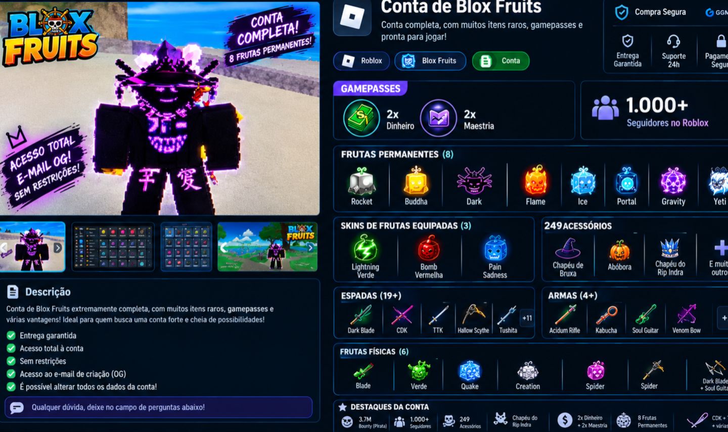 Conta de Roblox Blox Fruits Completa Frutas Permanentes !